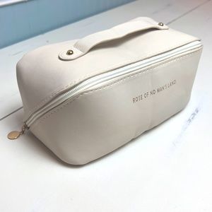 Cream/Off White Gold Accents Expandable Zippered Cosmetic Makeup Bag NWOT